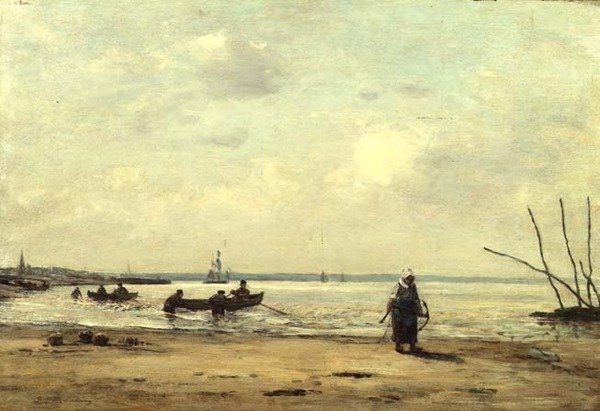 Odliv poblíž Honfleuru, kolem 1864-66 (olej na panelu) od Eugene Louis Boudin