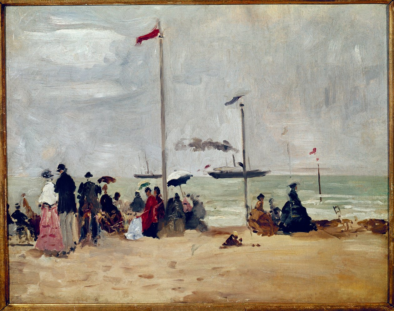 Na pláži Trouville, Normandie (olej na plátně od Eugene Louis Boudin