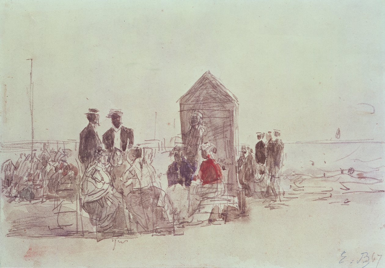 Lidé na pláži v Deauville, 1867 (wc) od Eugene Louis Boudin