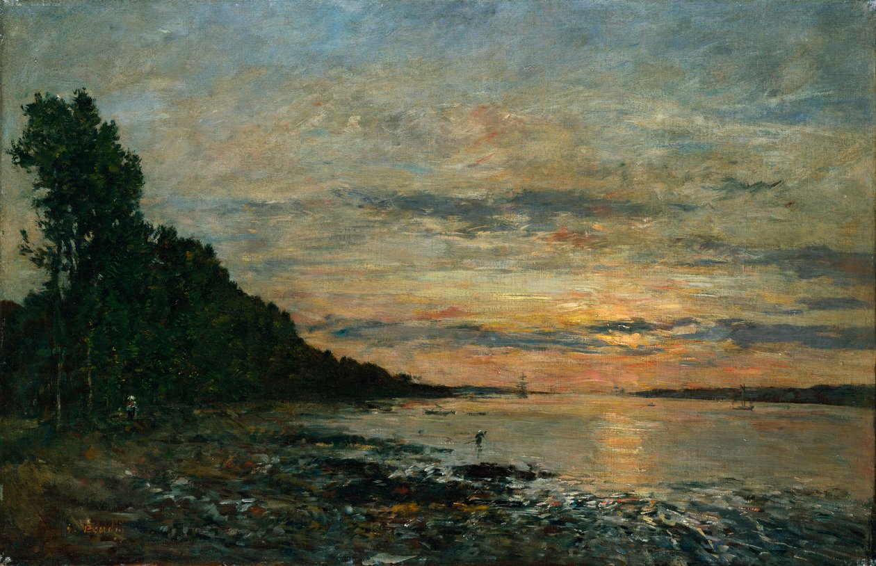 Plougastel, Západ slunce nad ústím, kolem 1870-73 od Eugene Louis Boudin