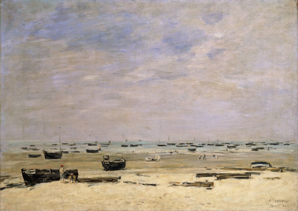 říční čluny při odlivu; Berck le Rivage a Maree Basse, 1882 od Eugene Louis Boudin