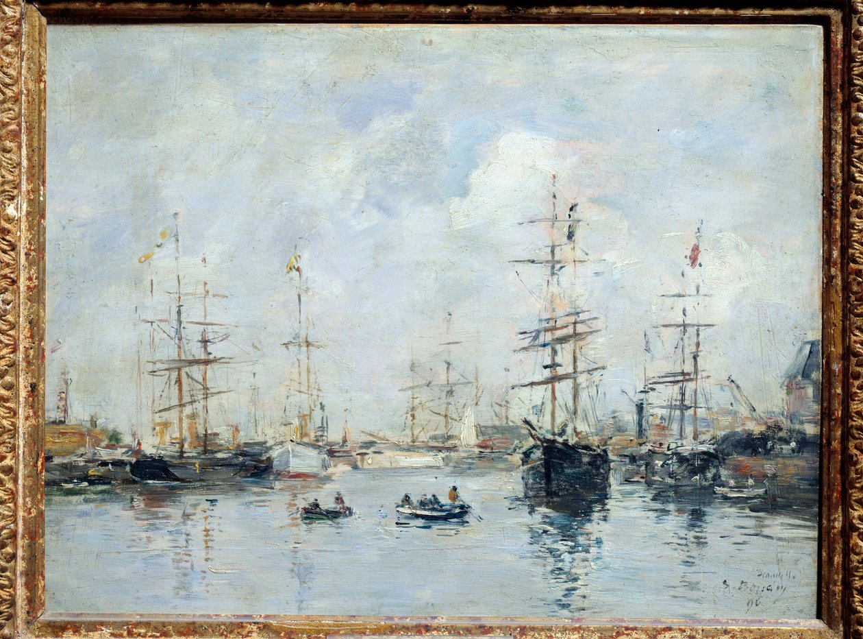 Plachetnice v přístavu, Deauville v roce 1896 Obraz Eugene Louis Boudin (1824-1898) 1896 Ne. 0,26 X 0,35 m Lyon, musee des Beaux Arts od Eugene Louis Boudin