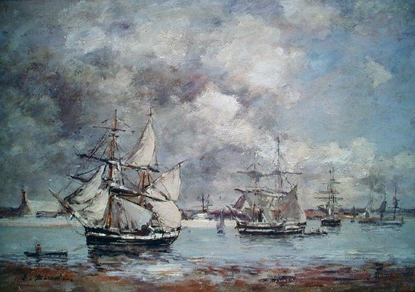 Plachetnice v přístavu (olej) od Eugene Louis Boudin