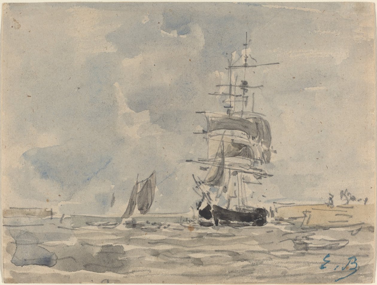 Přímořská krajina s plachetnicí, c. 1875. od Eugene Louis Boudin