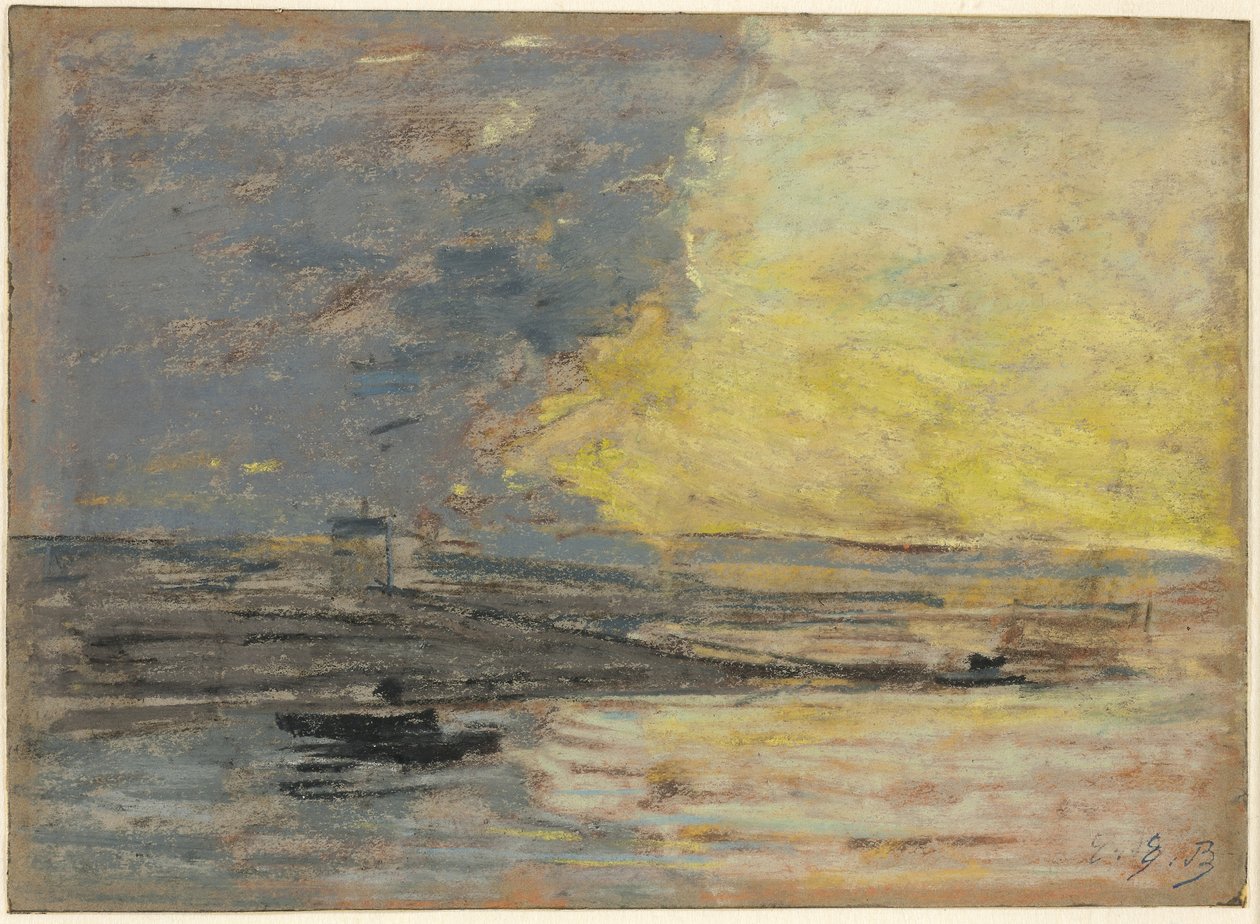 Seaside, Port of Honfleur, cca 1860 (pastel na modrém tkaném papíře) od Eugene Louis Boudin
