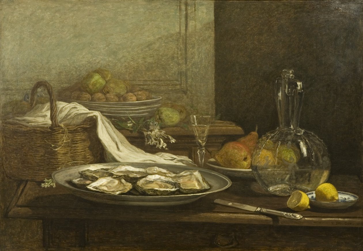 Still Life with Oysters, cca 1850 (olej na plátně) od Eugene Louis Boudin