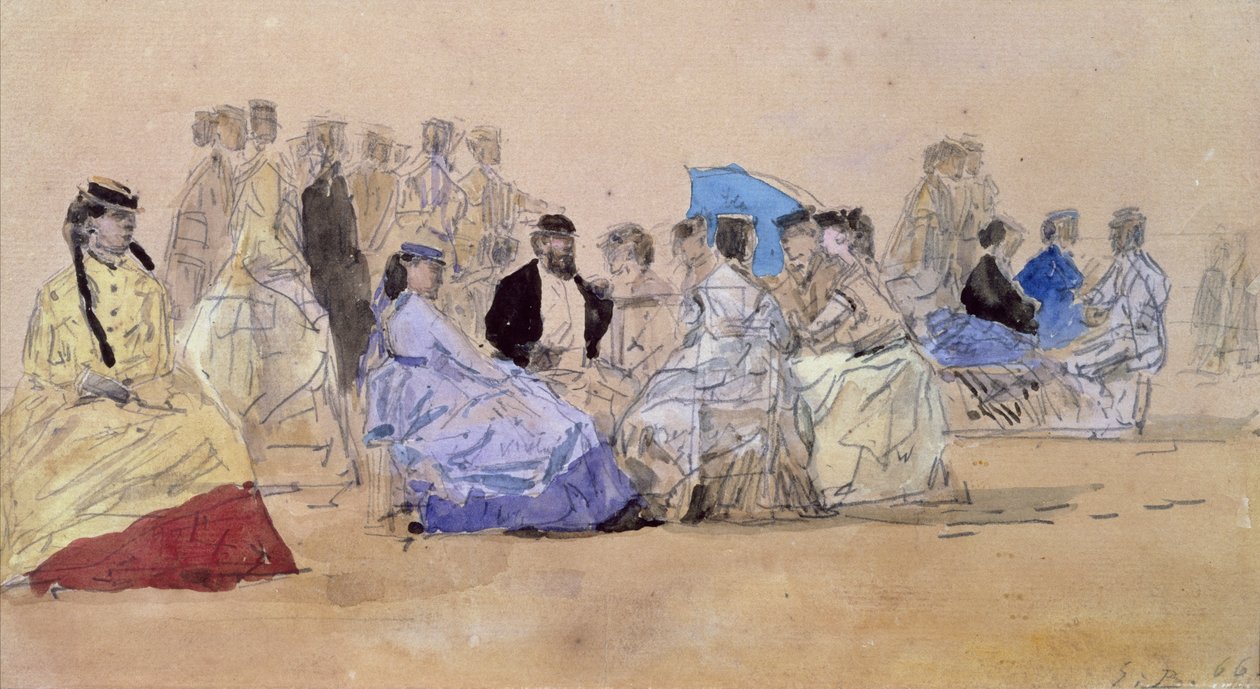 Pláž v Trouville, 1866 (tužka a wc na papíře) od Eugene Louis Boudin