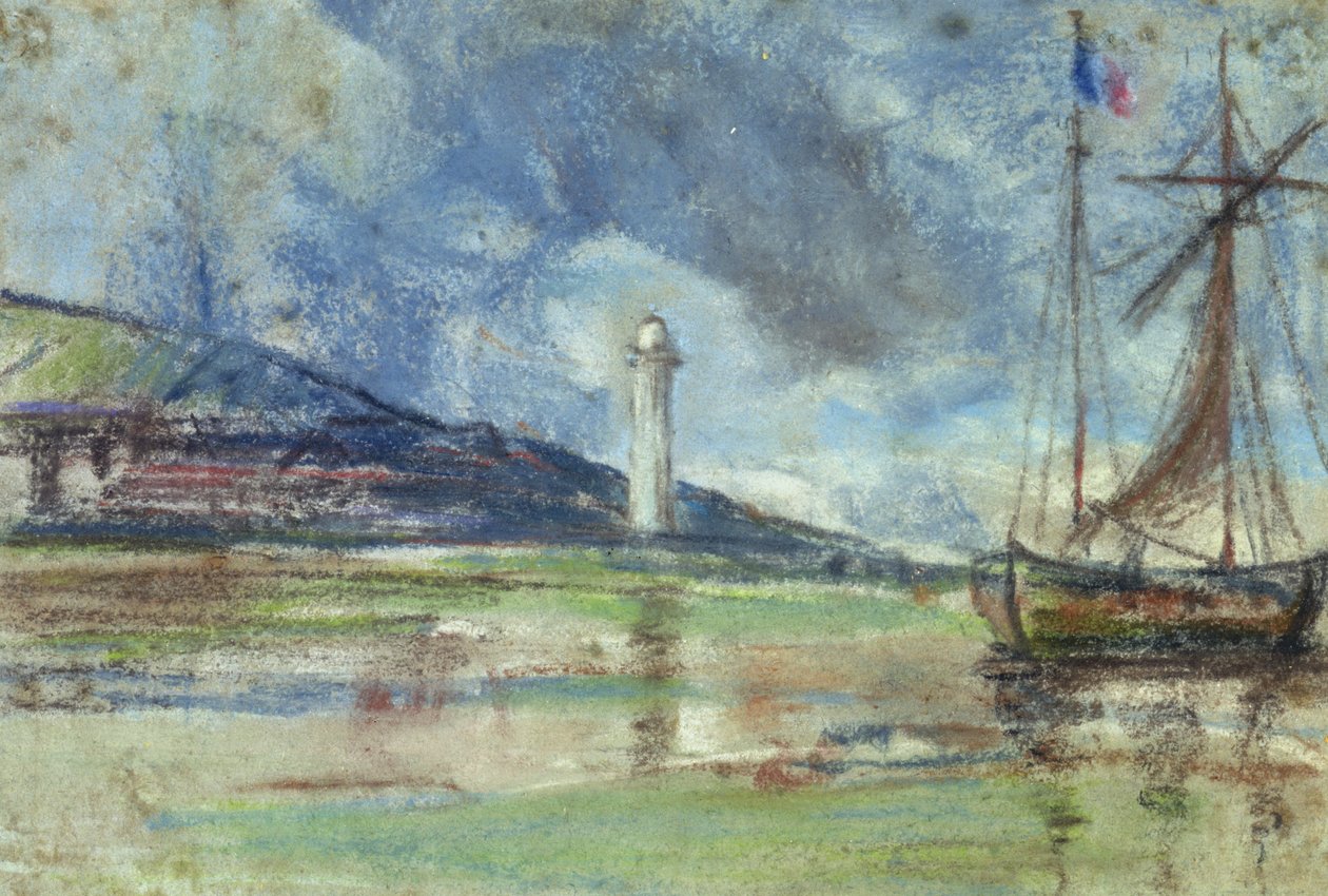 Maják v Honfleuru (pastel na papíře) od Eugene Louis Boudin