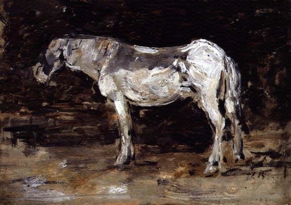 Bílý kůň, kolem 1885-90 (olej na panelu) od Eugene Louis Boudin