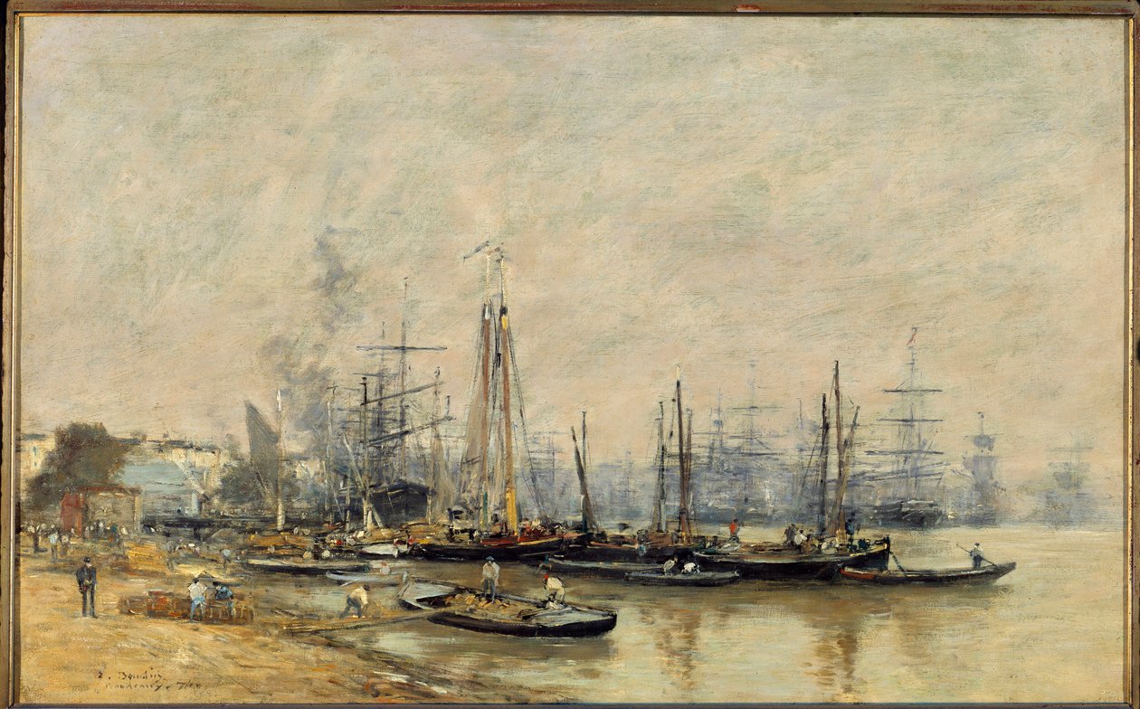 Přístav Bordeaux Vessels na Garonně. Obraz Eugene Louis Boudin (1824-1898) 1874 Ne. 0,41x0,65 m Paříž, musee d