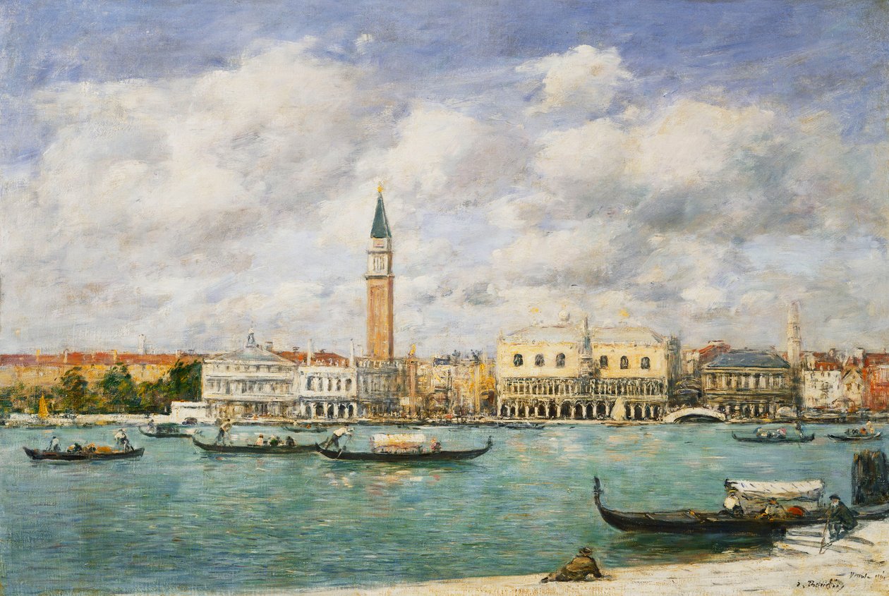 Benátky, Campanile, pohled svatého Marka na kanál ze San Giorgio; Venise, Le Campanile, pohled na kanál San Marco převzatý ze San Giorgio, 1895 od Eugene Louis Boudin