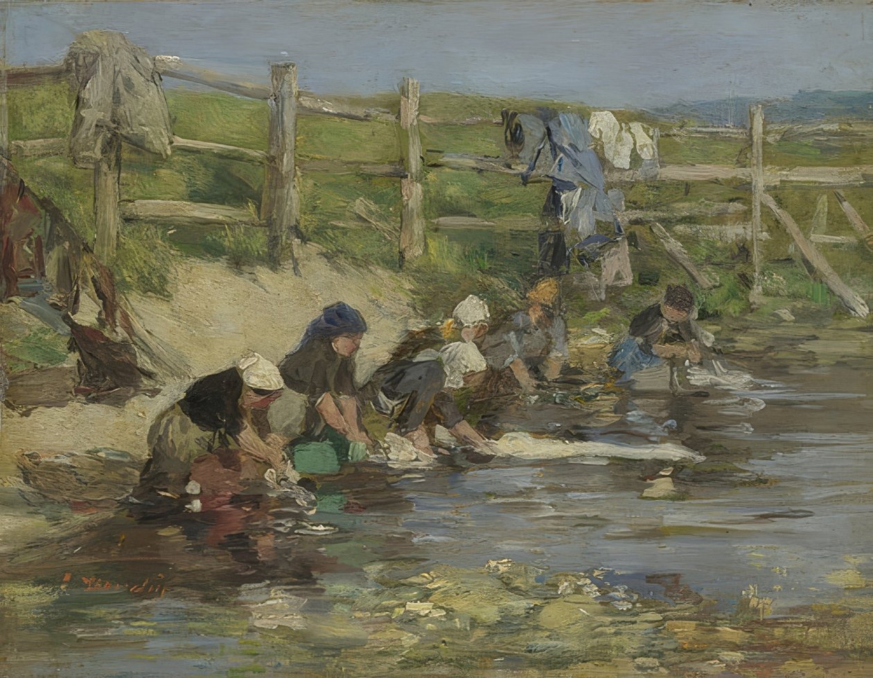 Pračky u řeky. Kolem 1885-90 od Eugene Louis Boudin