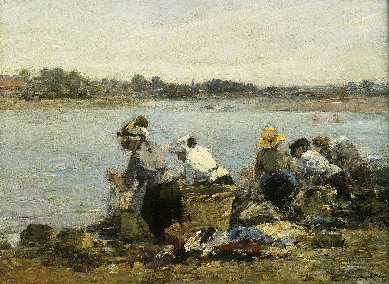 Pračky u točivého momentu; The Washerwomen v La Touque, od Eugene Louis Boudin