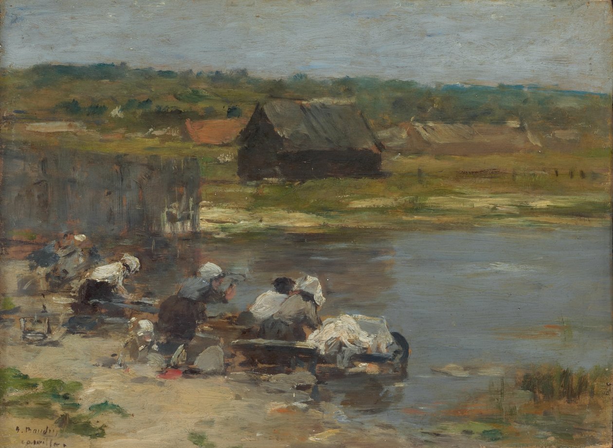 Pračky na břehu rybníka od Eugene Louis Boudin