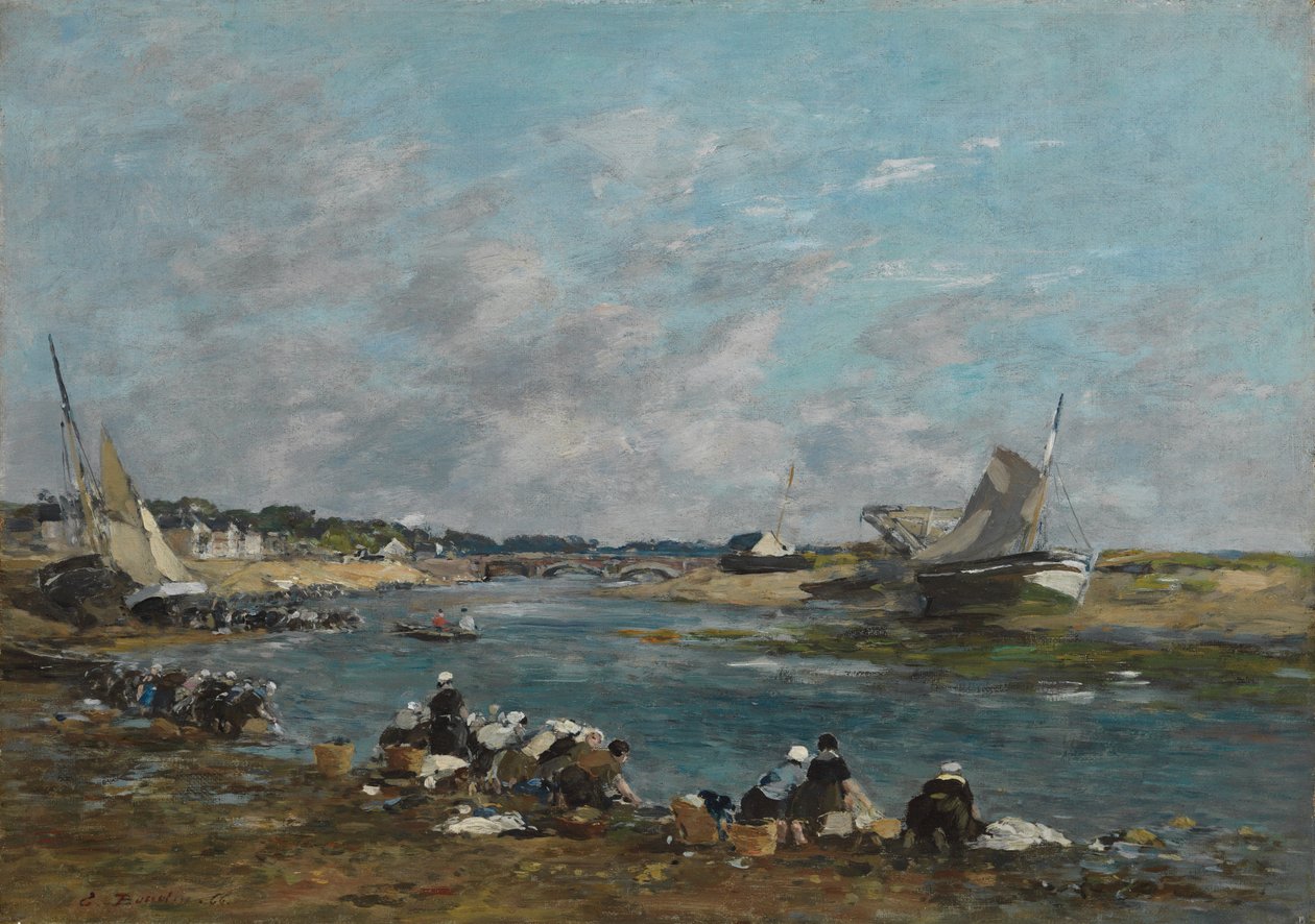 Pračky na břehu řeky Touques; Pračky na jednom z ramen La Touques, 1866 od Eugene Louis Boudin
