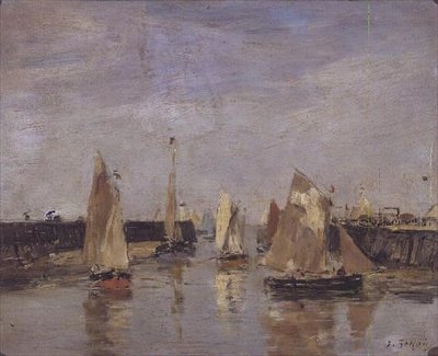 Jachty v přístavu od Eugene Louis Boudin