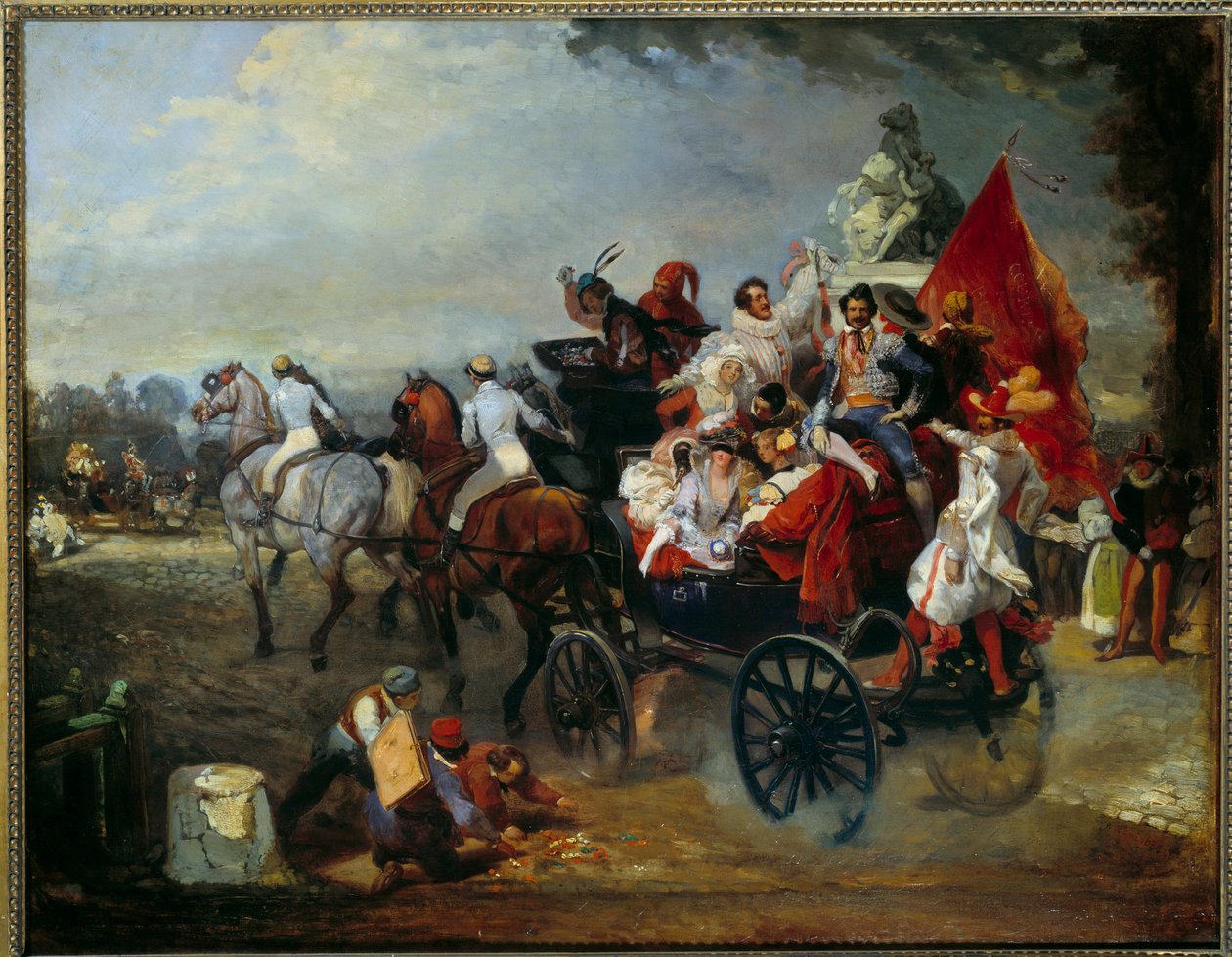 Karnevalová scéna v Paříži, Place de la Concorde v roce 1834. Obraz Eugene Louis Lami (1800 - 1890) od Eugene Louis Lami