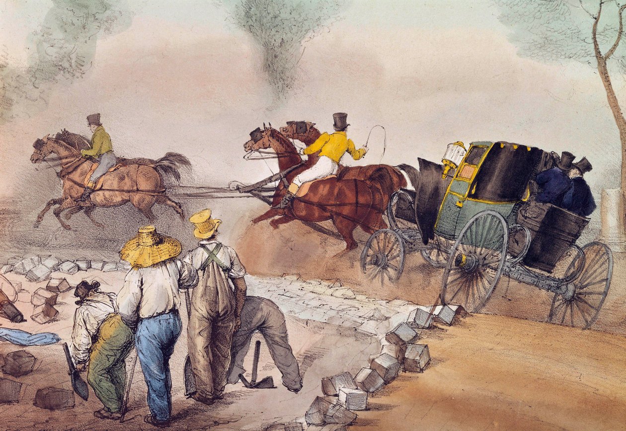 Prach kolemjdoucí Dělníci staví ulice. Litografie Eugene Louis Lami (1800-1890) Paříž 19. století, Musee Carnavalet od Eugene Louis Lami