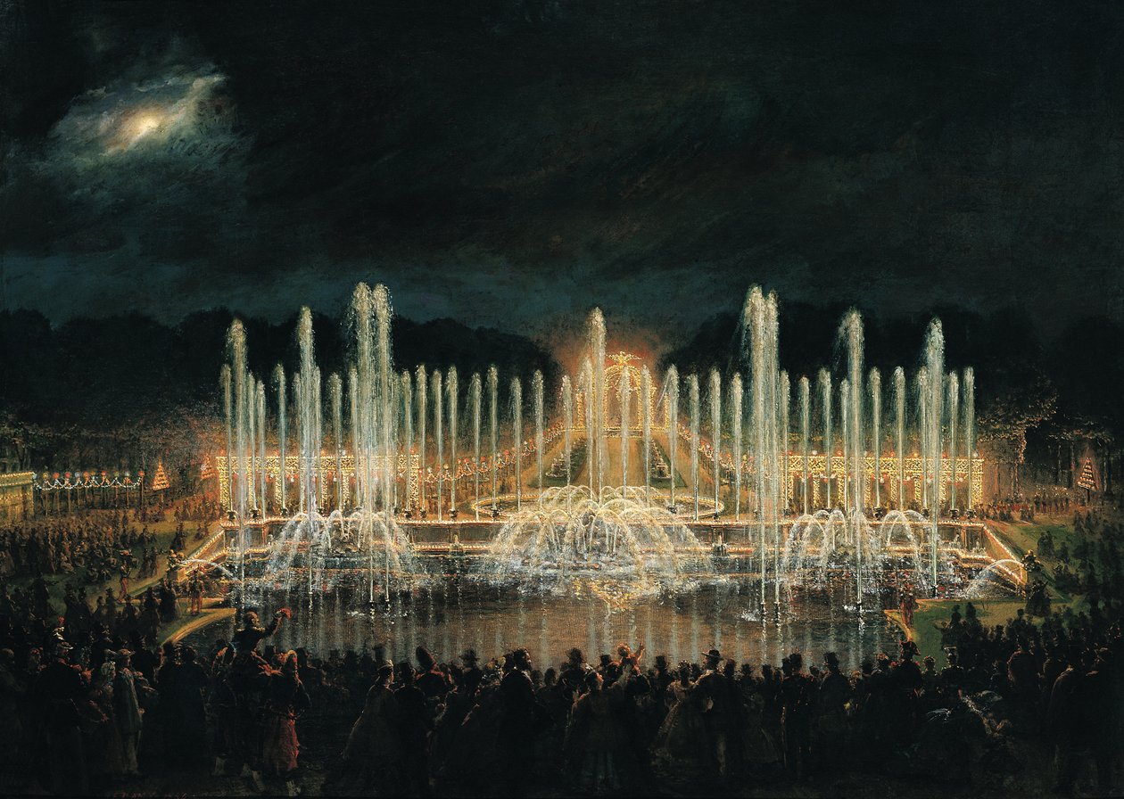 Osvětlená fontána v Bassin de Neptune na počest prince Francisca de Assisi de Bourbon (1822-1902) 21. srpna 1864 od Eugene Louis Lami