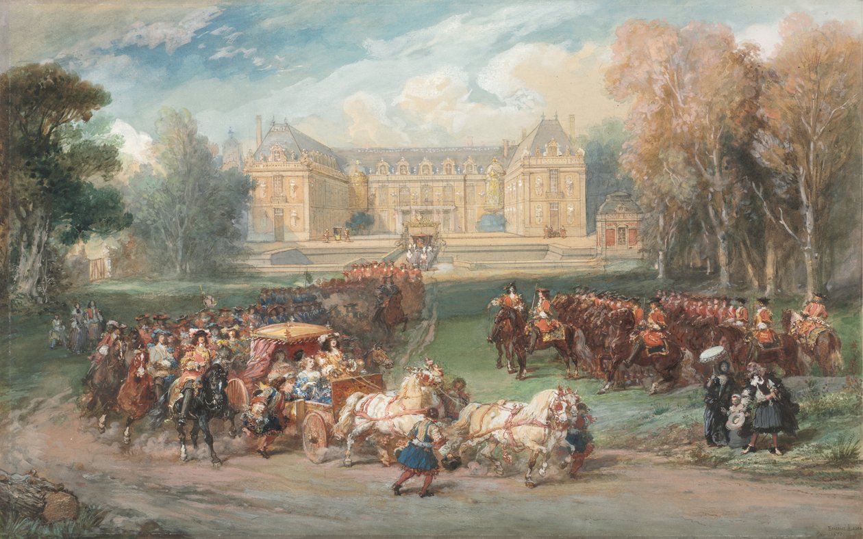 Ludvík XIV. řídil svůj autobus v parku Versailles od Eugene Louis Lami