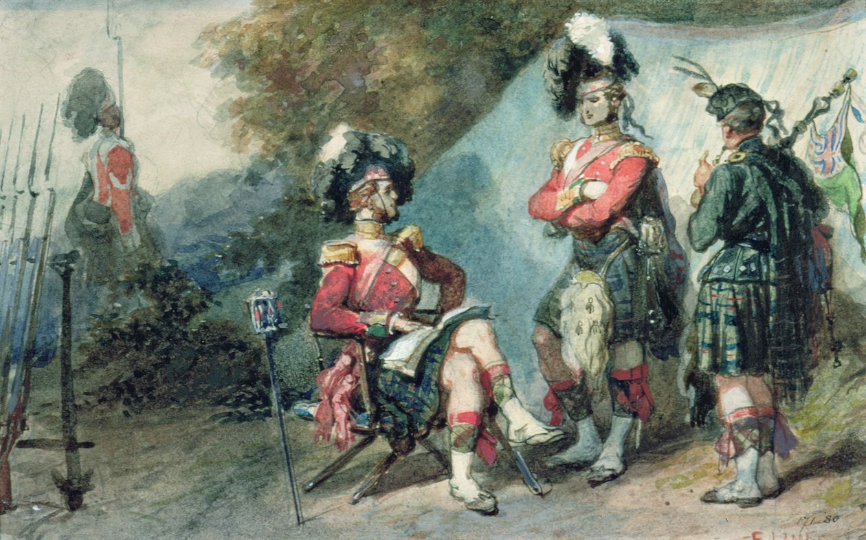Důstojníci 79th Highlanders v táboře Chobham v roce 1853 od Eugene Louis Lami