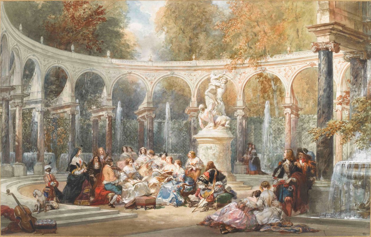 Společnost na Bosquet de la Colonnade v zahradě Versailles. od Eugene-Louis Lami