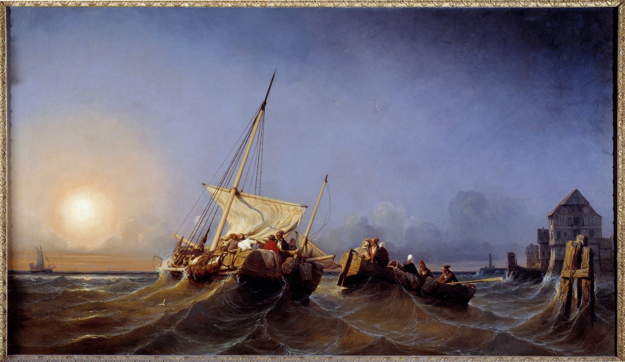 Návrat rybářů k zapadajícímu slunci Obraz Eugena Lepoittevina (1806-1870) 1835 Brest, Musee des Beaux Arts od Eugene Modeste Edmond Lepoittevin