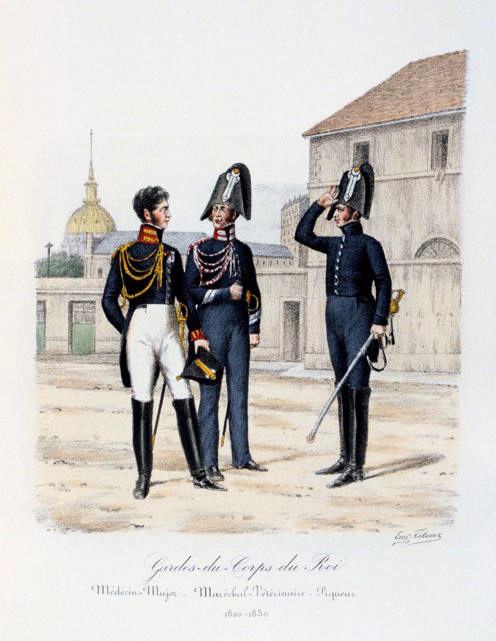Královi osobní strážci, hlavní lékař, maršál-veterinář a piqueur, 1820-30 od Eugene Titeux