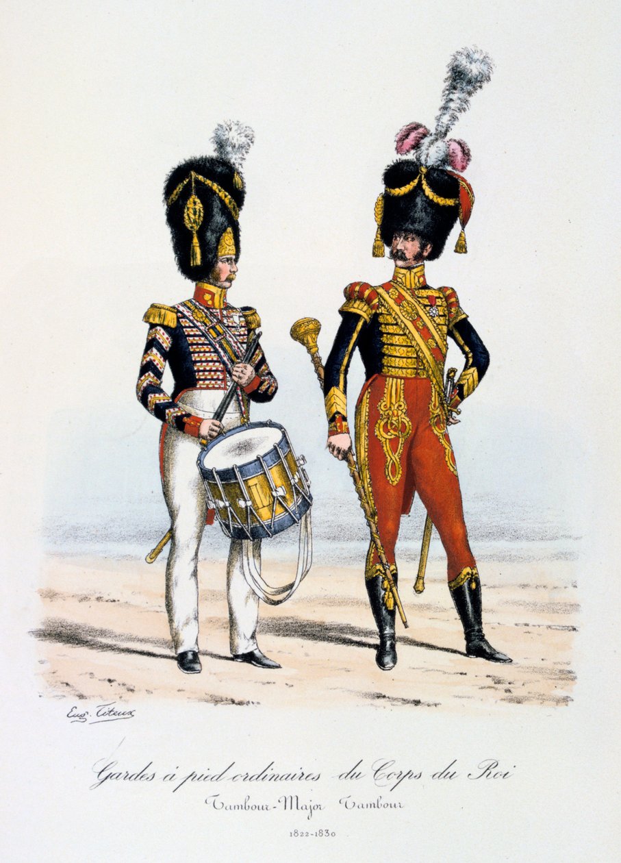 Obyčejní pěšáci královského sboru, bubeník a bubeník, 1822-30 od Eugene Titeux