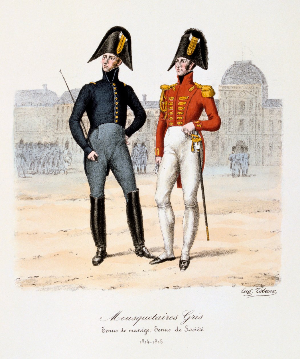 Šedí mušketýři, manéžní a společenský oděv, 1814-15 od Eugene Titeux