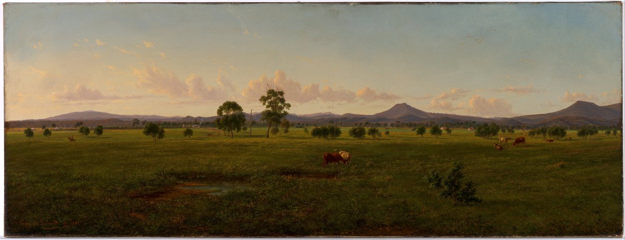 Pohled na Gippslandské Alpy z parku Bushy na řece Avon od Eugene von Guérard