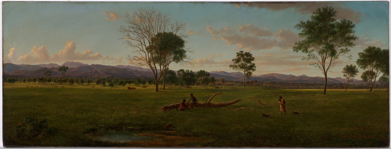 Pohled na Gippslandské Alpy z parku Bushy na řece Avon od Eugene von Guérard