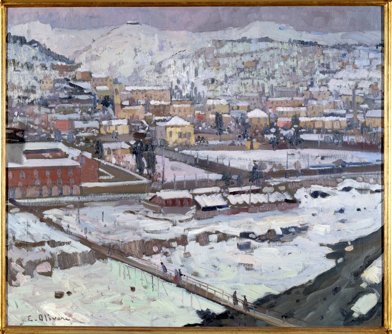 Pohled na Geny pod sněhem, Itálie (Pohled na Janov pod sněhem, Itálie) Obraz Eugenio Olivari (1882-1917) Rozměr 73x85 cm Genes, Galleria d