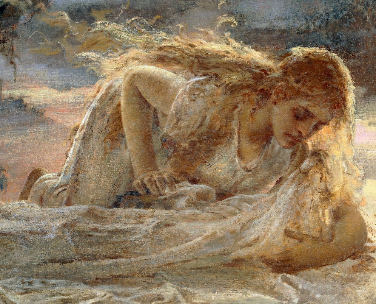Magdaléna líbající Kristovy nohy, když je sundán z kříže, detail od Krista a Marie Magdaleny od Eugenio Prati