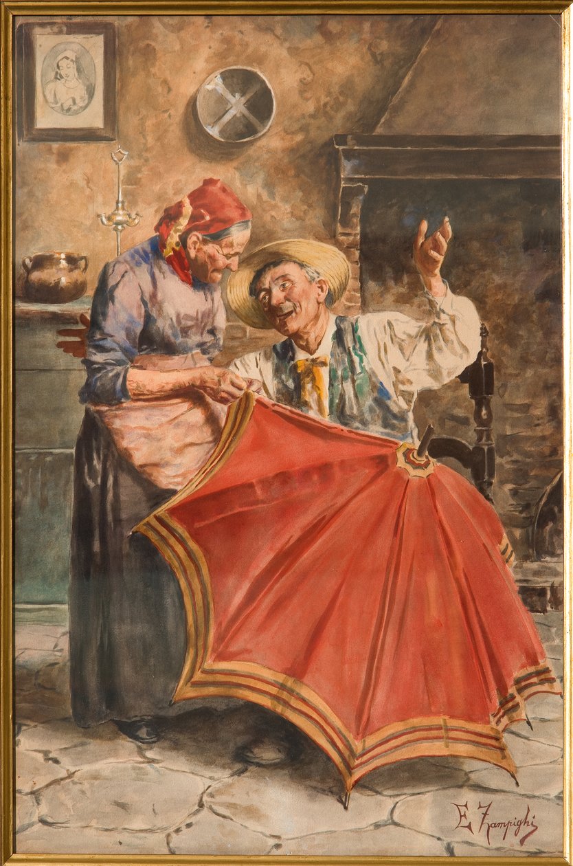 Interiér se dvěma osobami (akvarel) od Eugenio Zampighi