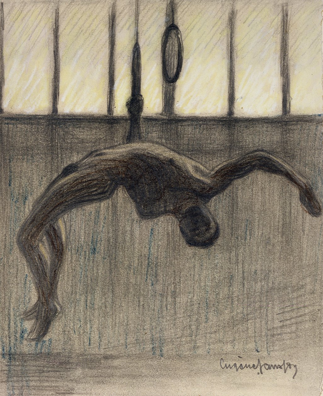 Ring Gymnast, 1911 (tužka a barevné křídy na papíře položeném na pozlacené kartě) od Eugène Jansson