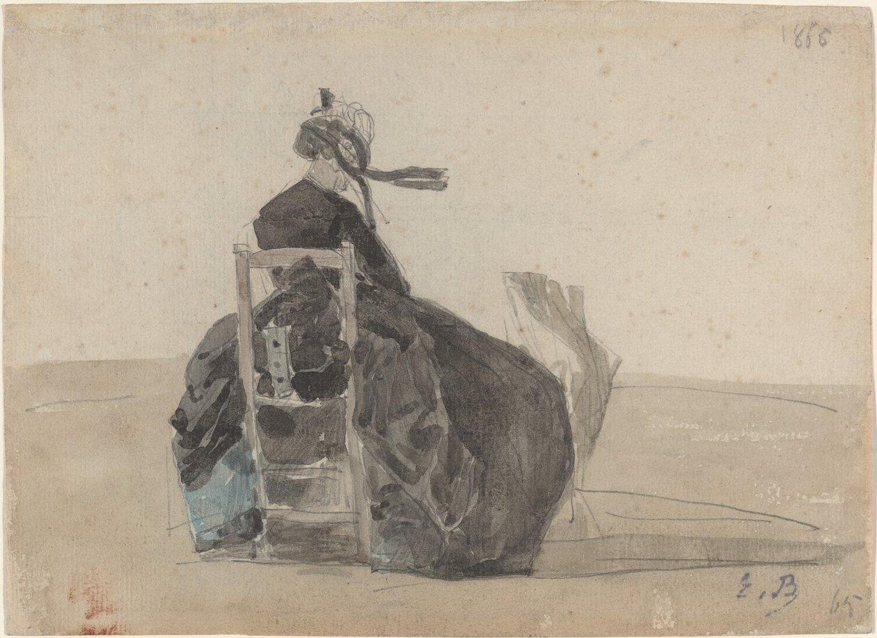 Sedící dáma v černém, Trouville od Eugène Boudin