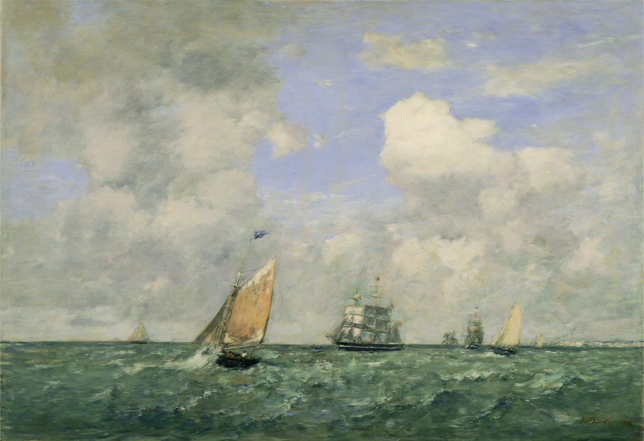 Lodě a plachetnice opouštějící Le Havre od Eugène Boudin