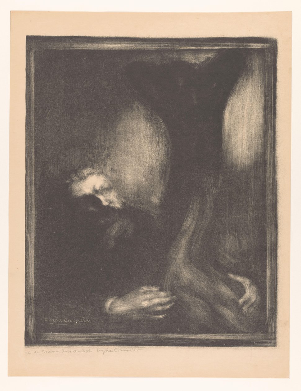 Portrét Rodina se sochou Rodin sochař od Eugène Carrière