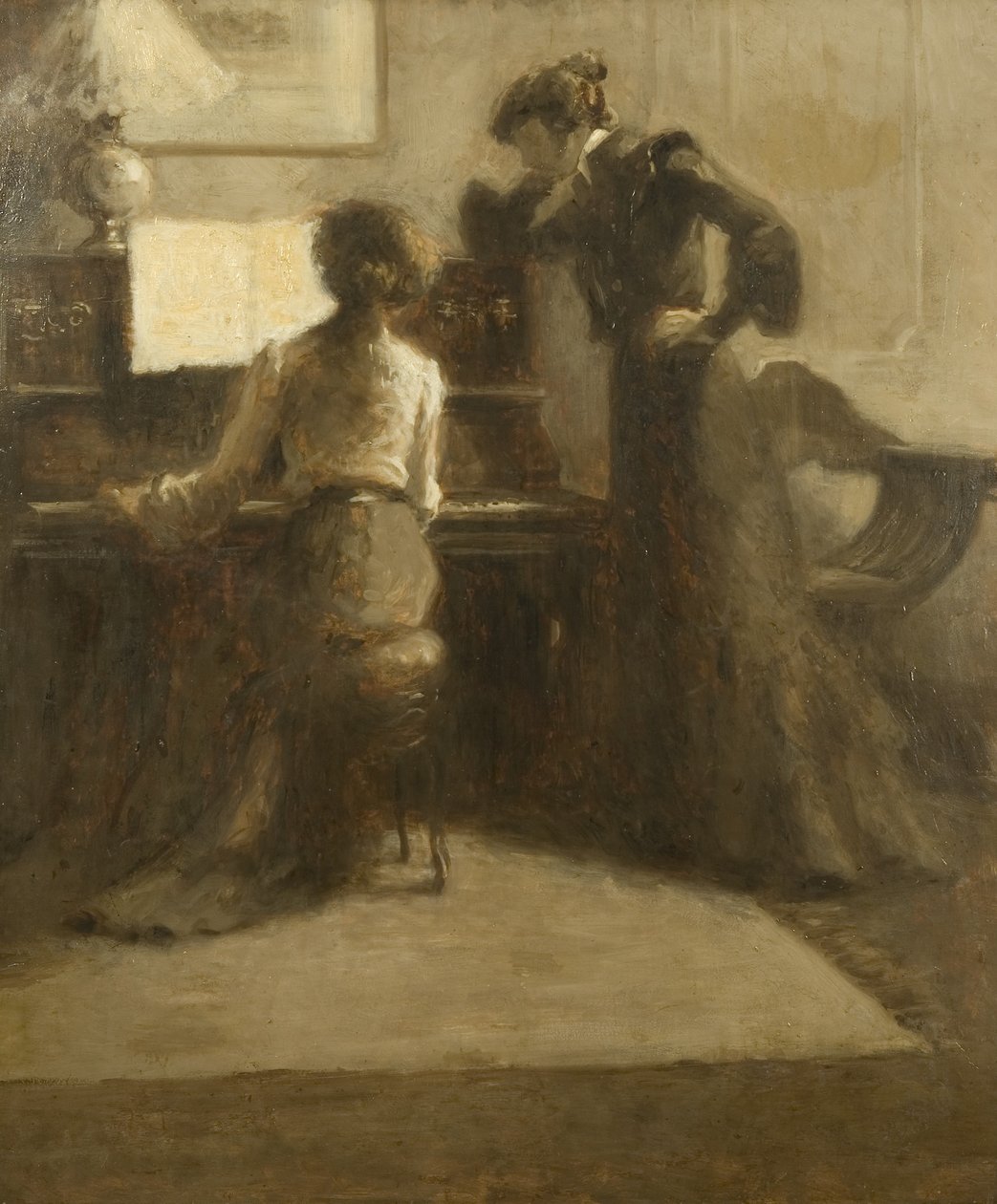 Pianista, kolem roku 1900 (olej na papíře položený na plátně) od Eugène Carrière