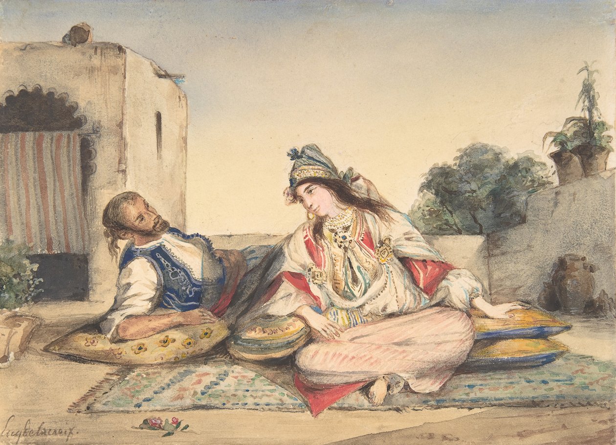 Marocký pár na terase, 1832. od Eugène Delacroix