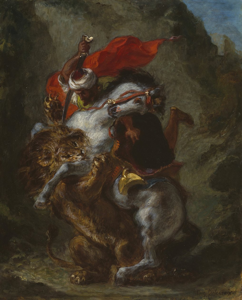 Arabský jezdec napaden lvem, 184950. od Eugène Delacroix
