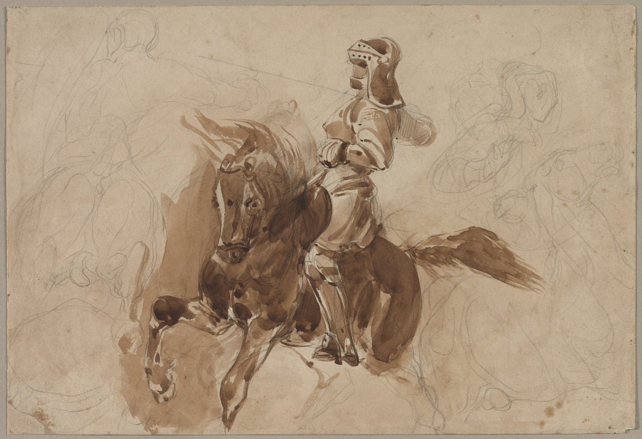 Obrněná postava na koni (recto) od Eugène Delacroix