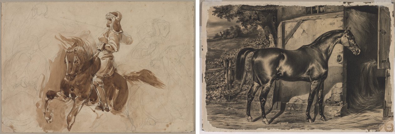Obrněná postava na koni (recto); Kůň před stodolou (verze) od Eugène Delacroix