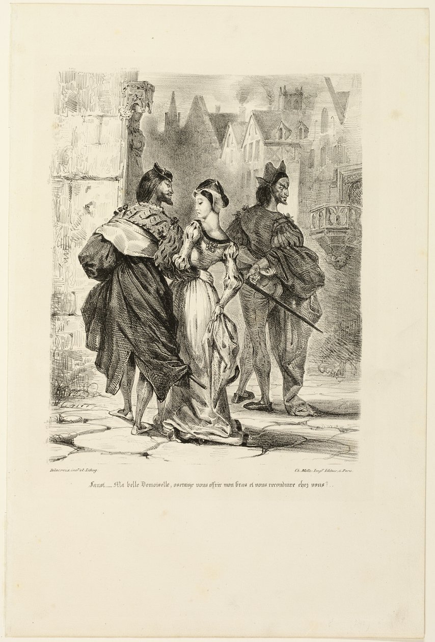 Faust se snaží svést Markétu od Fausta od Eugène Delacroix
