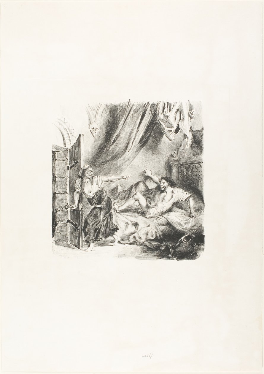 Fronte-boeuf a čarodějnice z Ivanhoe od Eugène Delacroix