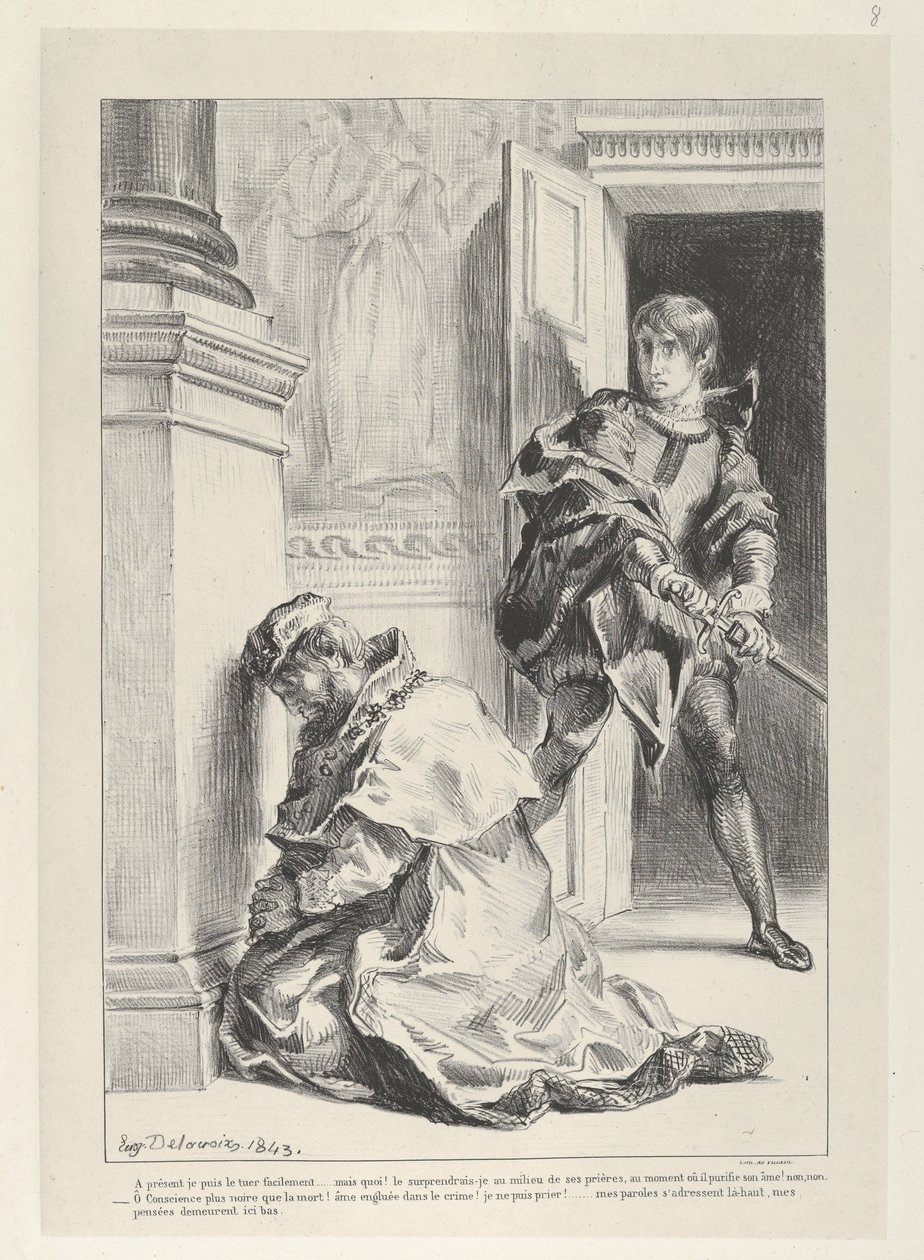 Hamlet se pokouší zabít krále, 1834-43., 1834-43. od Eugène Delacroix