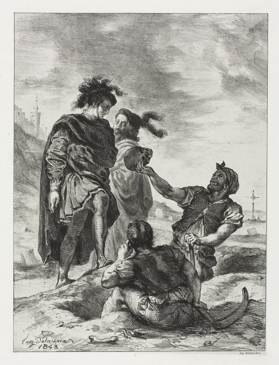 Hamlet: Hamlet a Horatio s kopači hrobů od Eugène Delacroix