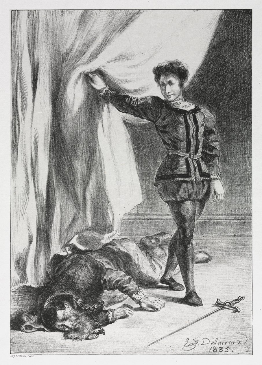 Hamlet: Hamlet a Poloniova mrtvola od Eugène Delacroix