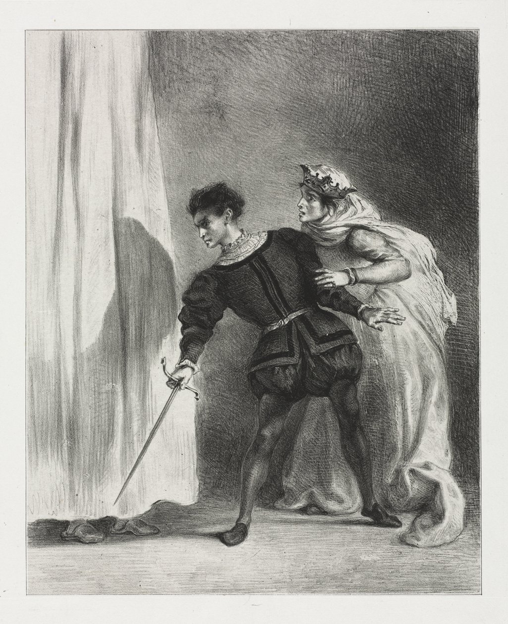 Hamlet: Vražda Polonia od Eugène Delacroix